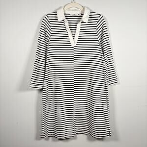 Women's Vineyard Vines Black White Striped 3/4 Sleeve V Neck Collared Polo Dress